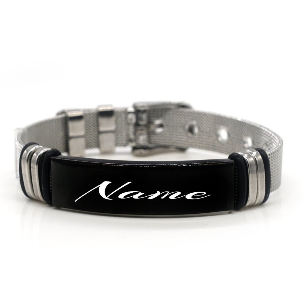 Mens silver band with black name plate. - Picture 2 of 5